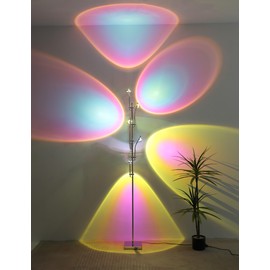 Sunset Projection Floor lamp Unique 5 Head Floor lamp Color for Living Room Background Decorative Adjustable Sunset lamp Modern LED Tall Lamp Bed Room Galvanized Chrome Floor lamp