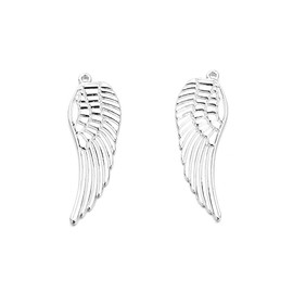 Angel Malone ® A Pack of Guardian Angel Fairy Single Feathered Wings Pendant Charm Beads, Jewellery Making Findings - UK Seller (Silver, 5mm wide, 17mm long, hole: 1mm)