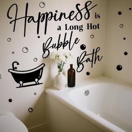 SUPERDANT Wandtattoo Für Das Badezimmer Wandsticker Happy Is A Long Hot Bubble Bath Schwarz Wandaufkleber Für Die Badewanne Vinyl Wandsticker Abziehen Und Aufkleben Badezimmer Badewannen 96x30cm