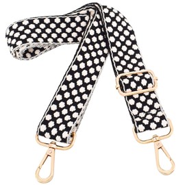 Adjustable Handbag Strap Wide Purse Strap Replacement Shoulder Crossbody Bag Strap, Black Dot + Gold Metal, Width: 1.5 Inches