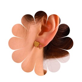 Cimenexe Bohemian Tiny Heart Stud Earrings Gold Double Heart Earrings Minimalist Hollow Heart Earrings Love Heart Hoop Earrings Jewelry for Women and Girls Gifts