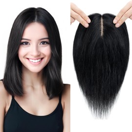 SEGO Pro Hair Toppers for Women Real Human Hair with No Bangs Toppers Hairpieces for Women Increase Volume 1 Dark Black,6 Inch