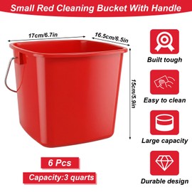6 Pcs 3 Quart Small Bucket Square Detergent Sanitation Bucket Plastic Small