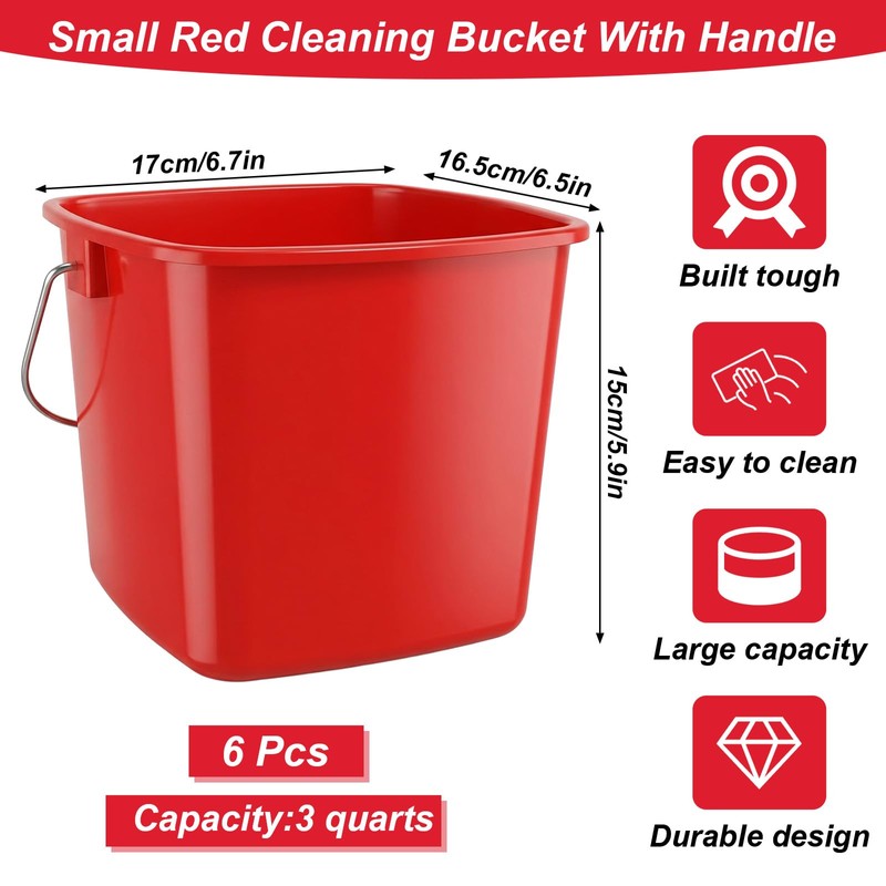 6 Pcs 3 Quart Small Bucket Square Detergent Sanitation Bucket