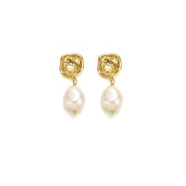 AIMALL Baroque Natural Pearl Earrings, 18K Gold Plated Brass, French Retro Style, Simple Fashion Elegance, All-Match Luxury Jewelry