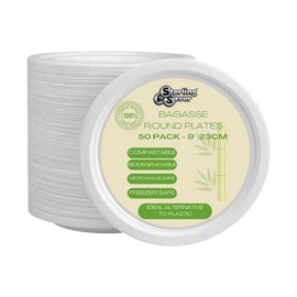 SterlingSaver Super Strong Paper Plates - White Disposable Bagasse Plates - Biodegradable and Compostable - 10 inch - 50 Pack - Perfect for Everyday, BBQ'S,and Parties (9 Inch 100 Plates)