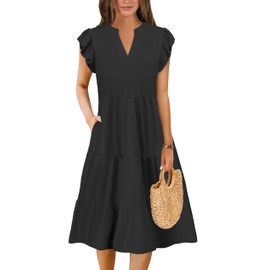 Summer Dresses for Women 2025 Elegant Classy Denim Dress Linen Business Casual Airy Skirt Plus Size T Shirt Midi Beach Clothes Boho Maxi Sundresses Fall Fashion Must Haves Black Large