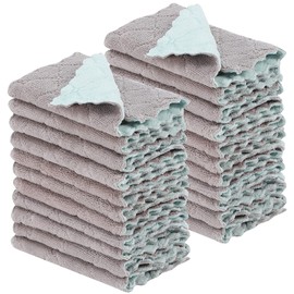 Paquete de 22 paños de cocina, reutilizables, antiadherentes, lavables con aceite, de secado rápido, paños de limpieza de terciopelo coral superabsorbentes para limpiar vajillas, cocina, baño (verde-gris-10 x 6 pulgadas)