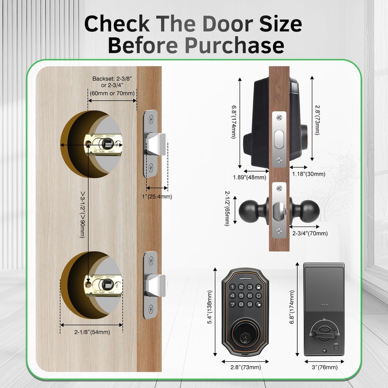 SUBPOT Smart Keyless Entry Door Lock with 2 Knobs,Front Door