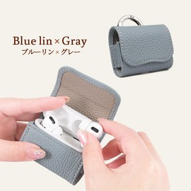 HanaRo AirPods Pro, Pro2, Pro3, AirPods 3 Case Genuine Leather Shrink Leather Airpods Cover Earphone Blue Line x Gray