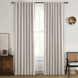 Natural Linen 86 Inch 100% Blackout Curtains for Bedroom, Pleated Heading Tape Ring Clips Back Tab Thermal Custom Made Window Curtains Living Room Modern Farmhouse (100 Wide Total, Each W50"x2Pcs)