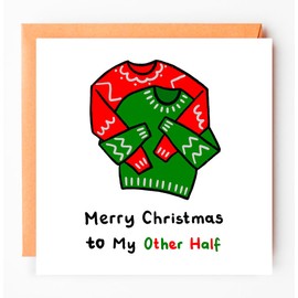 Cosy Christmas Card to my other half, xmas card for boyfriend, girlfriend, for partner, hugging xmas jumpers card, card for husband, for wife, romantic xmas card