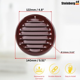 Steinberg14 Brown Vent Cover 4" (Duct Opening) with Mesh - Wall and Ceiling Ventilation Register - Round Metal Air Grille - HVAC Cold Air Return Vent - 5.32" Outer Diameter