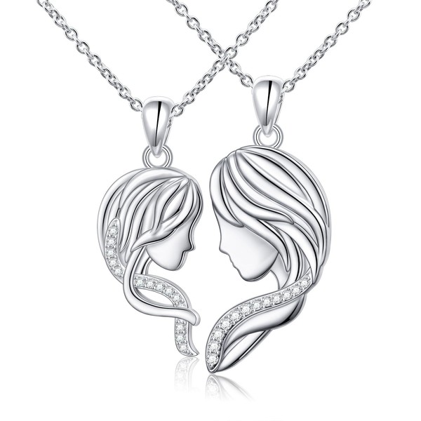 FLYOW Mother Daughter Necklace Set 925 Sterling Silver Mom and