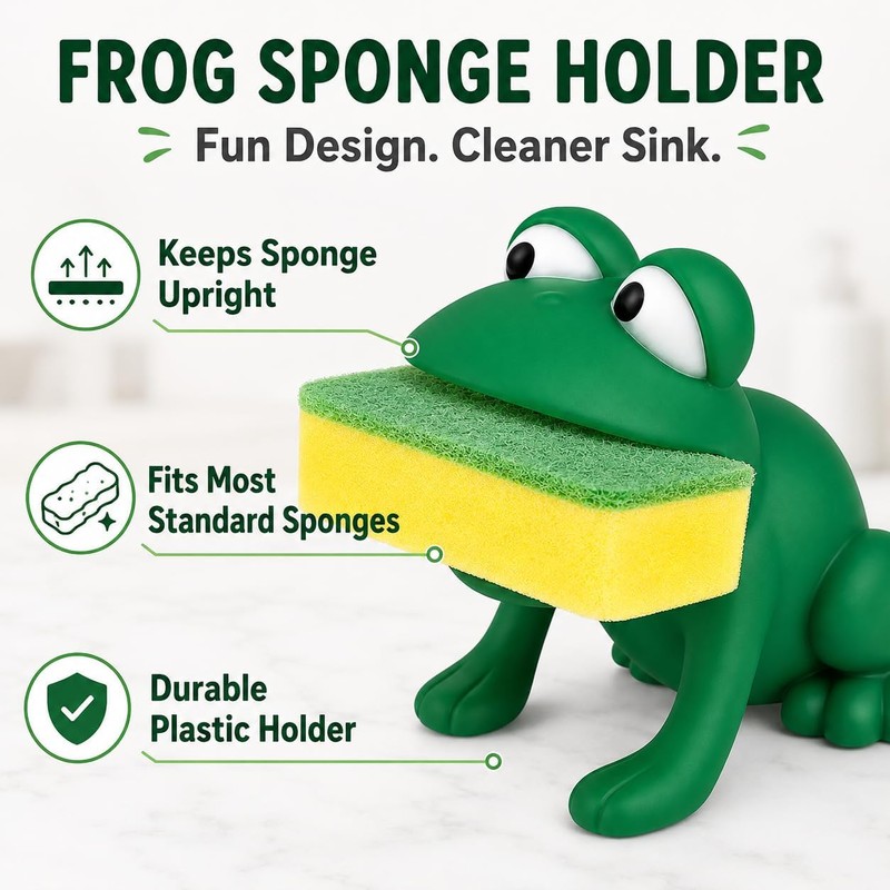Frog Shaped Sponge Holder for Kitchen Sink - Cute Draining