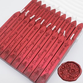Metallic Red Wax Seal Sticks, Andotopee 10pcs Vintage Sealing Wax Sticks with Wicks for Wax Seal Stamp, Premium Antique Wax Seals for Envelope Seal Wedding Invitation Craft Adhesive Gift Wrapping Idea