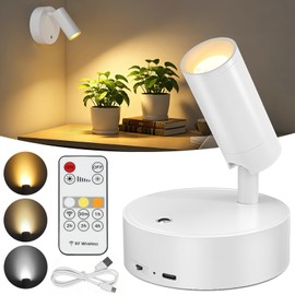 Kimjo Spot Lights Indoor, 4000mAh Rechargeable Plant Spotlight Indoor with Remote, Battery Operated Picture Lights with Timer Dimmable, Uplighting for Wall Art Display