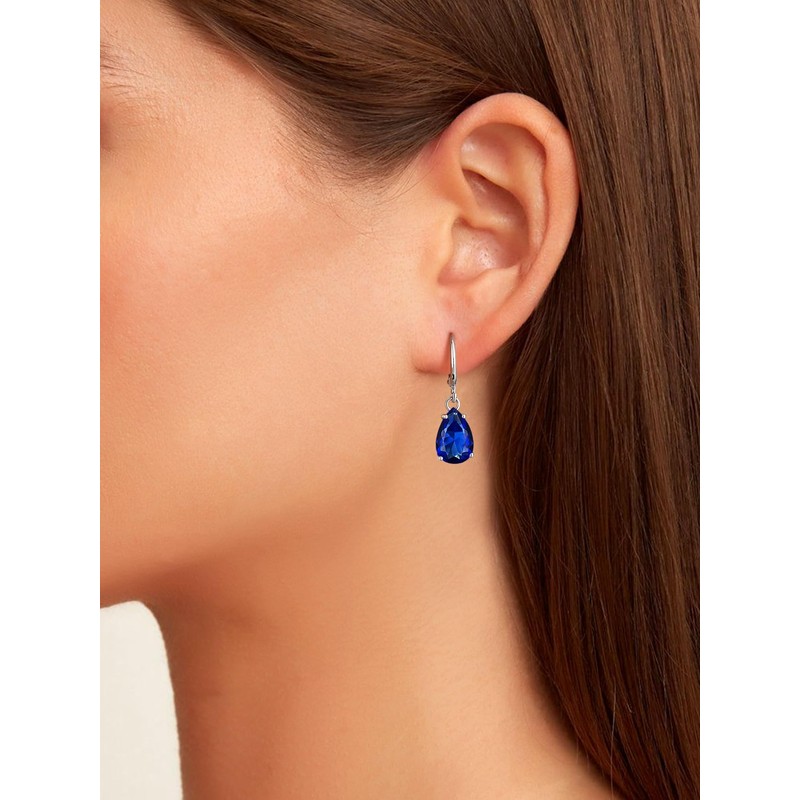 Suplight Sterling Silver Birthstone Earrings for Women, Sapphire Birthstone Hoop