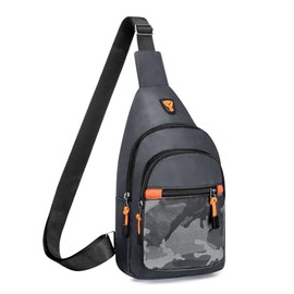 MOSISO Small Sling Backpack Crossbody Sling Bag, Lightweight Hiking Daypack Shoulder Chest Bag with Camouflage Front Pocket, Gray