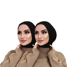 MOWEN 2 Pack Solid Color Cotton Modal Utility Stretch Head Scarf with Buttons for Islamic Muslims