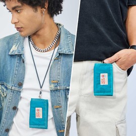 Rough Enough - portafolios para niños y adolescentes con cordón para el cuello, llavero con cierre, bolsillo para monedas, nailon suave azul