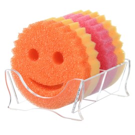 Acrylic Sponge Holder for Scrub Daddy, Sponge Caddy for Scrub Sponges, Sink Organizer for Kitchen/Bathroom Sink, Self Draining Sink Sponge Holder for Holding Smiley Face Sponge and Scrubber