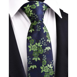 GUSLESON Green Tie for Men Wedding Silk Green Navy Floral Necktie for Party (1037-36)