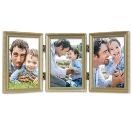 Lawrence Frames Bead Border Design, 3.5x5 Triple, Satin Gold