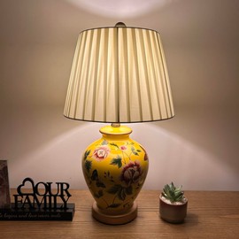 enjoy decor lamps Yellow Ceramic Table Lamp Butterfly Flowers LED Bulb Included for Living Room Dining Room Bedroom Bedside 12" W*12" D*22" H