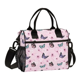 Butterflies Lunch Bag & Lunch Box for Women with Adjustable Shoulder Belt Insulated Portable Lunch Tote Bag Cooler Bag for Girls Travel Office Picnic