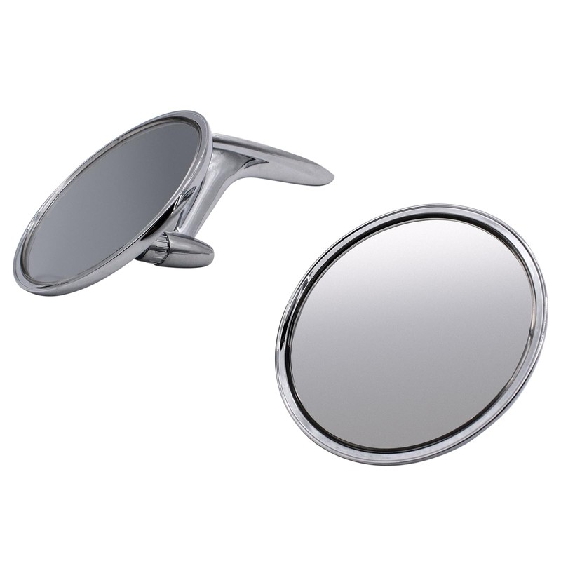 Prefer Warehouse Pair Chrome Round Bowtie Outside Rearview Mirrors Ribbed