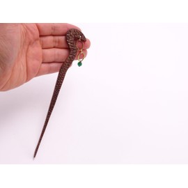 Unique Handmade Walnut Wood Hair Stick with Golden Chain and Green Onyx Bead