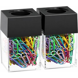 2 cajas dispensadoras de clip magnético con 200 clips de papel metálicos, color negro