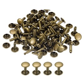 sourcing map Set of 50 Leather Rivets 9 mm Double Cap Rivets 12 mm Height Metal Rivets for Leather Craft Repair DIY Purse Belt Bags Shoes Bronze Tone