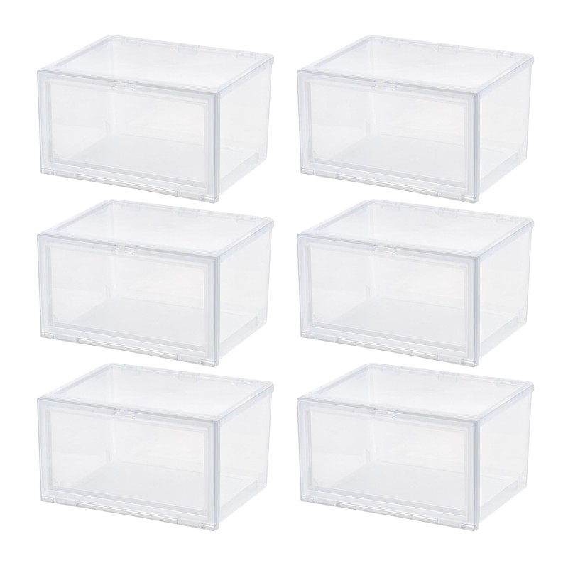 IRIS USA Stackable Shoe Display Box with Flip Up Door,