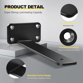 2 Pack - 6 inch Black Hidden L Shelf Bracket (1/5 Inch Thicked) Iron Floating Shelf Brackets Rustic Industrial Metal Brackets for Shelf Support