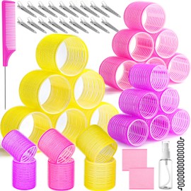 Qinzave 41 Pcs Jumbo Hair Curlers Rollers with Clips Big Hair Rollers with 3 Sizes 64mm 55mm 48mm, Self Grip Hair Roller for Long Medium Short Thick Thin Bangs Volume, Hair Roller with Comb Braid Tool