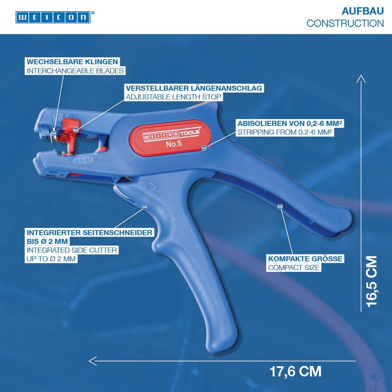 WEICON Automatic Wire Stripper No. 5 | adjustable 24-10 AWG