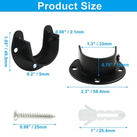 LifCratms 2 Packs Closet Rod Bracket, 1-1/4 Inch Stainless Steel Wardrobe Bracket with Screws, Heavy Duty Closet Rod Holders Closet Rod Support for Closet, Curtain Rod (Black)