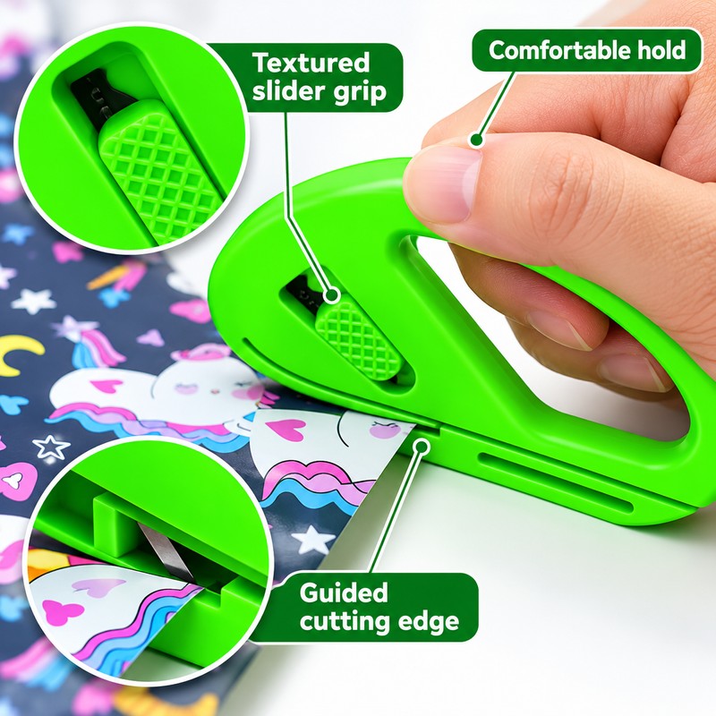 Wrapping Paper Cutter for Gift Wrapping – Green Sliding Paper