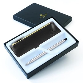 AT Cross Click Ballpoint Pen in Gift Box with Black Zipped Case - Choose Design (Black Lacquer) (Without Engraving, Chrome w' Chrome Trim)