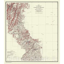 Historic Pictoric Vintage Map - Map Illustrating The Operations of The Army Under Command of General W.T. Sherman, GA, 1864 Civil War Map - Vintage Wall Art - 20in x 24in