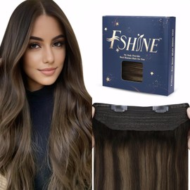 Fshine Flip in Wire Hair Extension Wire 45 cm Balayage Dark Brown Transitioning into Chestnut Brown Highlight with Dark Brown Straight Hair Extensions with Secret Wire 80 g One Piece