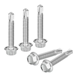 uxcell 25Pcs #12 x 1-1/4" Self Drilling Screws, 410 Stainless Steel Self Tapping Screws for Metal, Hex Washer Head Sheet Metal