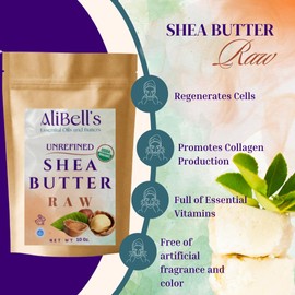 AliBell's Shea Butter Raw Organic - 10 oz Unrefined Shea Butter - Moisturizer for Dry Skin and Hair, Hydrates for a Radiant Glow, Beneficial for Pets and Baby