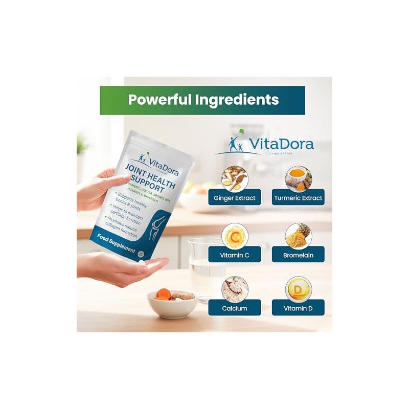 Joint Health Support Supplements with Turmeric, Ginger, Bromelain + Vitamins