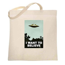 Pop Threads I Want To Believe UFO Aliens TV Retro 90s Canvas Tote Bag Natural 15x15 inches