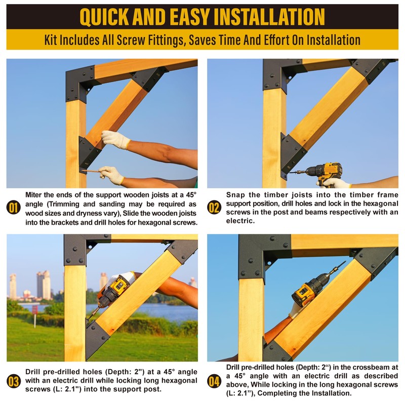 WOWACE 2pcs 45 Degree Angle Support Brackets, 4x4 (Actual 3.5''x3.5'')