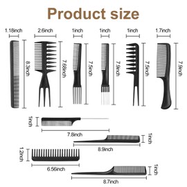 10 Pcs Fine and Wide Tooth Comb Set Professional Barber Comb Set for Women or Men Various Stying Curly and Straight Hair