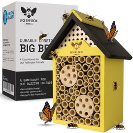 WildYard Bee House - Weather-Resistant Natural Wood Mason Bee Box for Power Pollinators - Simple Installation for Gardens - Pollinator House